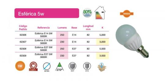 LED esférica 5W 