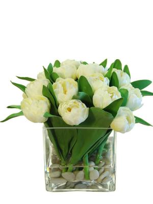 Flores artificiales oasis decor Centro cuadrado cristal tulipanes artificiales agua solida