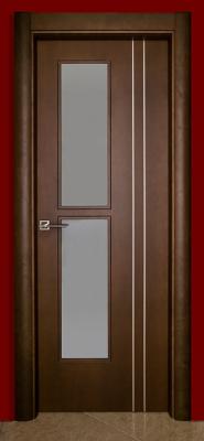 Domporte®: Puerta vidriera en haya tintada nogal con 2 perfiles de aluminio verticales