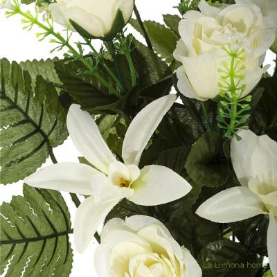 Todos los Santos. Ramo artificial flores orquideas y rosas blancas con hojas 65 1 - La Llimona Todos los Santos. Ramo artificial flores orquideas y rosas blancas con hojas 65 1 - La Llimona