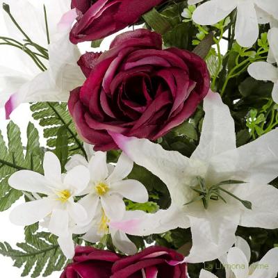 Todos los Santos. Ramo artificial flores camelias malvas con liliums 60 1 - La Llimona Todos los Santos. Ramo artificial flores camelias malvas con liliums 60 1 - La Llimona