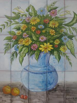 Mural jarrón con flores