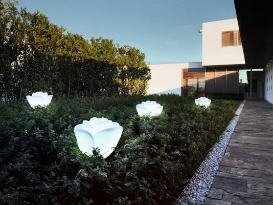 Flores iluminación LED en vegetación jardín