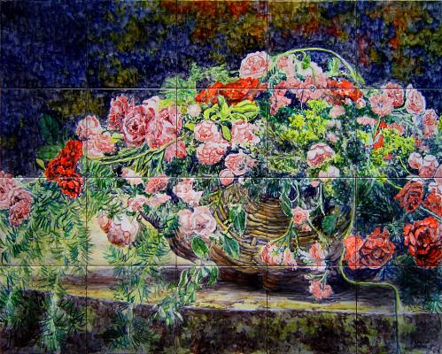 Flores en cesto de mimbre