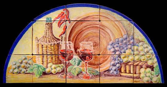 Bodegón con uvas, vino, lebrillo y garrafa