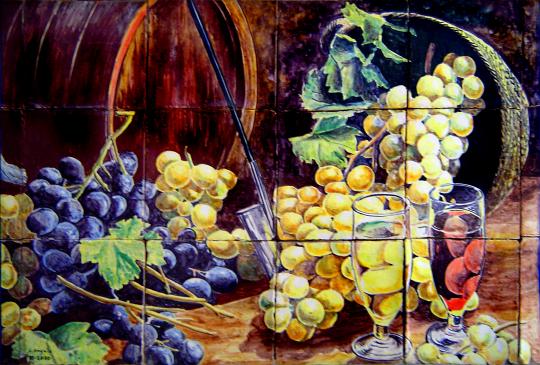 Bodegón con uvas, vino y venencia