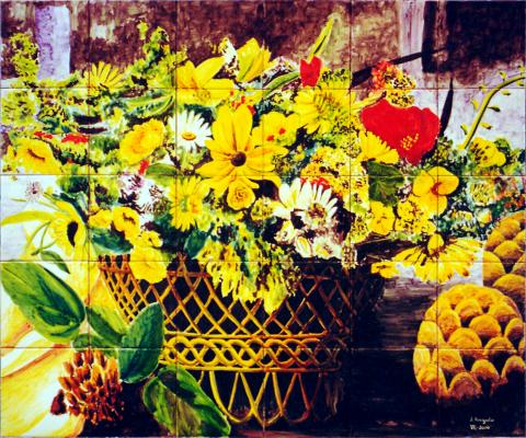 Flores en cesto de mimbre