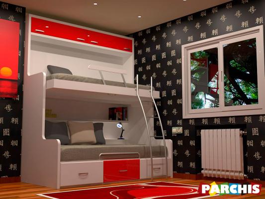 Parchis Mueble Juvenil Litera Cama Abatible Convertible Portable Canape Dormitorio Infantil