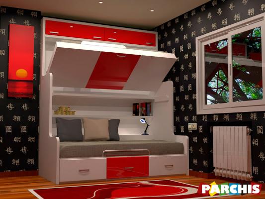 Parchis Mueble Juvenil Litera Cama Abatible Convertible Portable Canape Dormitorio Infantil