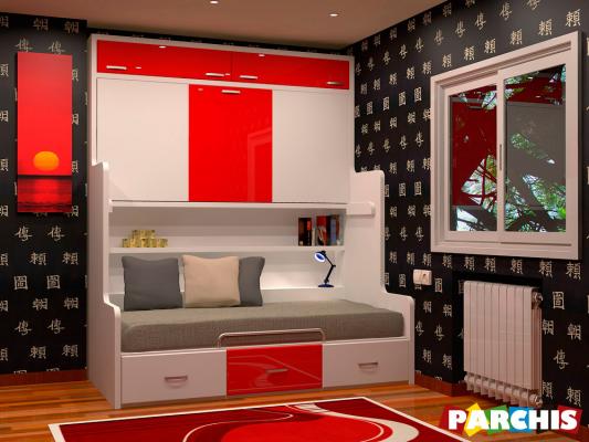 Parchis Mueble Juvenil Litera Cama Abatible Convertible Portable Canape Dormitorio Infantil