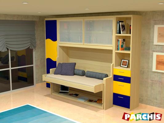 Parchis Mueble Juvenil Litera Cama Abatible Convertible Portable Canape Dormitorio Infantil