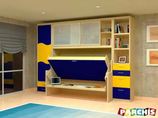 Parchis Mueble Juvenil Litera Cama Abatible Convertible Portable Canape Dormitorio Infantil