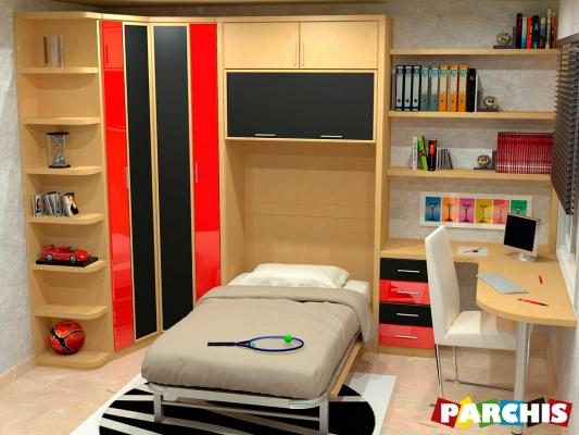 Parchis Mueble Juvenil Litera Cama Abatible Convertible Portable Canape Dormitorio Infantil