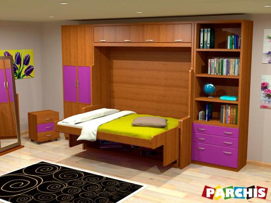 Parchis Mueble Juvenil Litera Cama Abatible Convertible Portable Canape Dormitorio Infantil