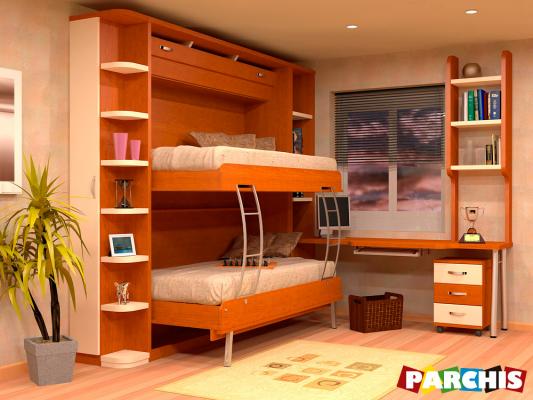 Parchis Mueble Juvenil Litera Cama Abatible Convertible Portable Canape Dormitorio Infantil