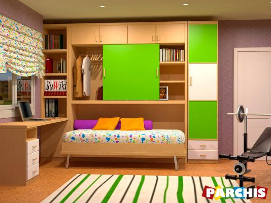 Parchis Mueble Juvenil Litera Cama Abatible Convertible Portable Canape Dormitorio Infantil