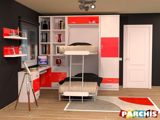 Parchis  Mueble Juvenil Litera Cama Abatible Convertible Portable Canape Dormitorio Infantil 
