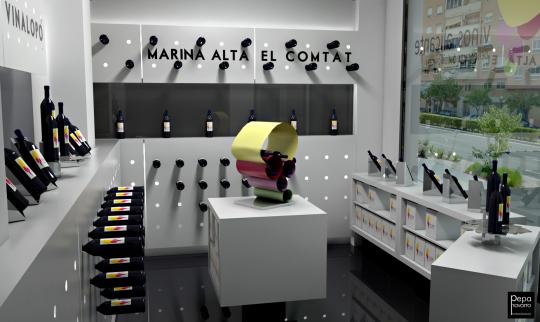 Espacio comercial destinado a vinacoteca. Infografía 3D
