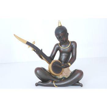 Figura Buda golden tibet musico guitarra