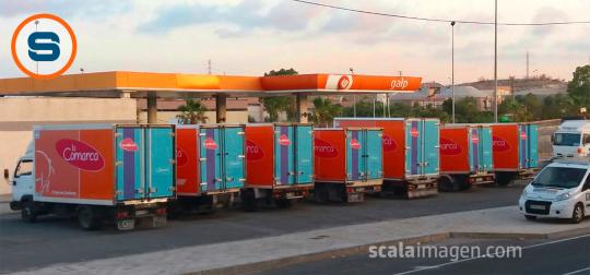Rotulación de flota de vehículos comerciales para La Comarca, Grupo alimentario de Lorca s.l. scalai
