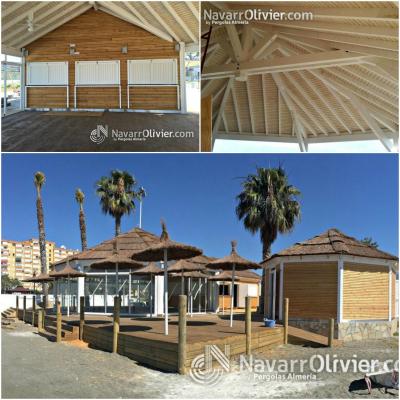 Diseño e instalación de chiringuito con terraza y modulo de aseos con almacén de enceres. Málaga