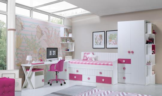 Dormitorio Juvenil Lacado blanco y fucsia