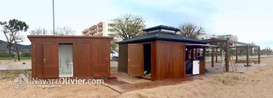 Fabricación y montaje de chiringuitos, módulos de aseos, pérgolas y tarimas para playas