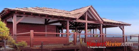 Implantacion de construccióon en madera tratada co terraza sobre pilares